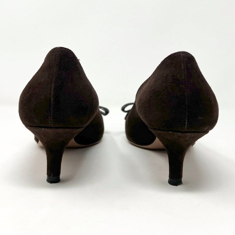Prada Brown Suede Pointed-Toe Bow Pumps EU 37 Mid Heel | Made in Italy‎ - Picture 5 of 9